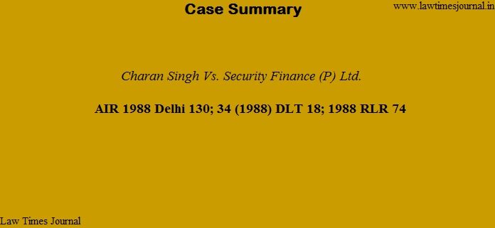 Charan Singh vs. Security Finance (P) Ltd.